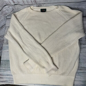 J.Crew Cream Cotton Knit Sweater Chunky Ribbed Crewneck Pullover M